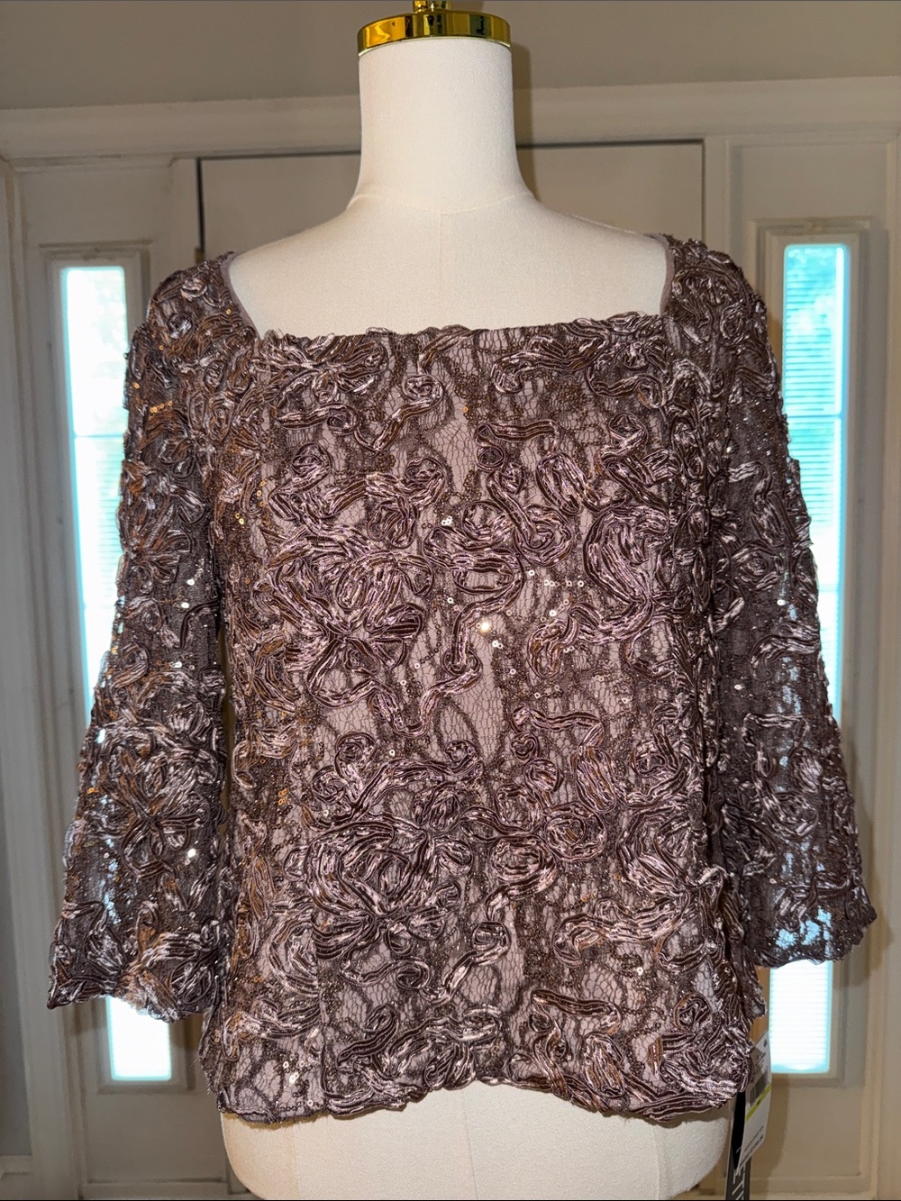 AWomen's Embellished Floral Lace Blouse in Mauve